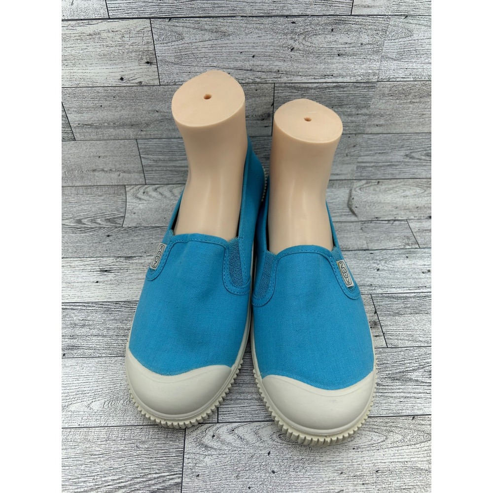 Keen Women Sz 9 Turquoise Blue Canvas Slip On Vulcanized Shoes 1008847 Round Toe